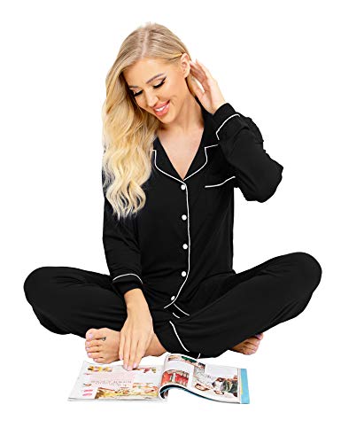 Image of SWOMOG Womens Pajamas Set Long Sleeve Sleepwear Button Down Nightwear Soft Cotton Pj Lounge Sets