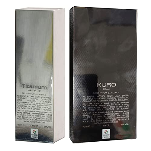 Ajmal Titanium EDP Citrus Spicy Perfume 100ml for Men and Kuro EDP Aromatic Spicy Perfume 90ml for Men FREE - Image 2