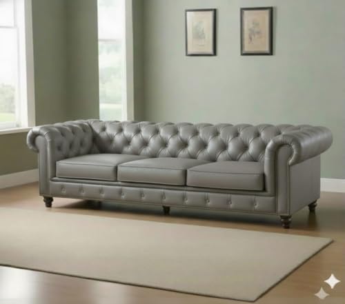 Image of A to Z Furniture Classic 3+2=5 Seater Sofa Set Luxury Chesterfield Leatherette Sofa in for Home Living Room & Office (3+2+1=6 Seater Sofa Grey)
