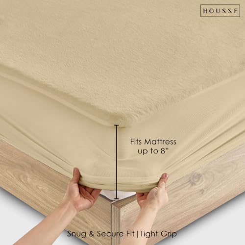 Image of HOUSSE King Size Waterproof Mattress Protector 78 * 84 inch Inches | Premium Bed Mattress Protector Cover | 100% Waterproof | Soft Breathable Fabric | Stretchable Fitted Style | Fits Up to 8 Inch | Beige