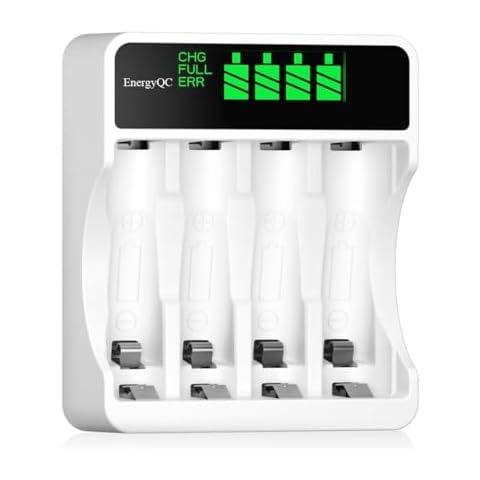 EnergyQC Battery Charger, Battery Charger with 4 Slots, LCD Display Batteries Charger for NI-MH NI-CD AA/AAA Cover