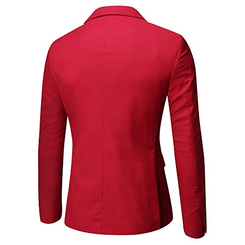 Wulful Men's Suit Slim Fit One Button 3-Piece Suit Blazer Dress Business Wedding Party Jacket Vest & Pants Wine Red #TOP5