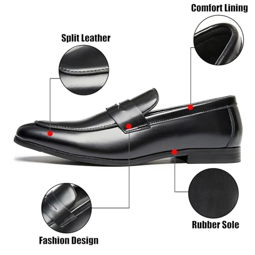 Men's Genuine Leather Slip-On Penny Loafer Fashion Classic Cap Toe Low Top Smoking Driving Moccasins Dress Shoes British Retro Tuxedo Formal Shoes for Prom Wedding Business Casual3