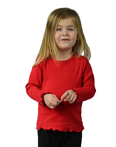 Monag Lettuce Edge Long Sleeve Toddler Girl, Kids Blank Tshirt, Girly Top 4Y Red