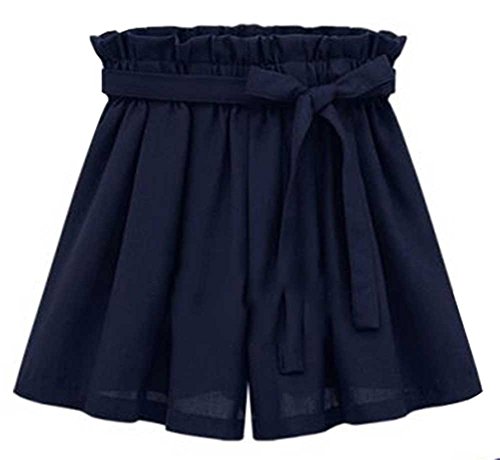 QZUnique Women's Summer Casual Elastic Waist A-line Bowknot Loose Shorts