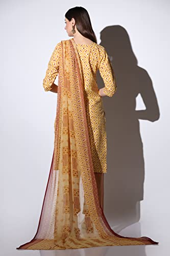 GRECIILOOKS Set Kurti Donna In Misto Cotone Floreale Con Dupatta - Abito Festivo Rosa Tre Pezzi