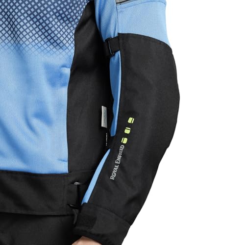 Image of ROYAL ENFIELD HIGH STREET ECO RIDING JACKET|CE level 2 armours at Shoulders & Elbows CE level 2 armour at back, XY CE level 1 armour at Chest|Super soft Neoprene fabric at collar |BLUE XL