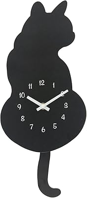 不二貿易(Fujiboeki) 掛け時計 幅17.2×奥行4.5×高さ40㎝ ブラック 振り子 クロネコ 27310