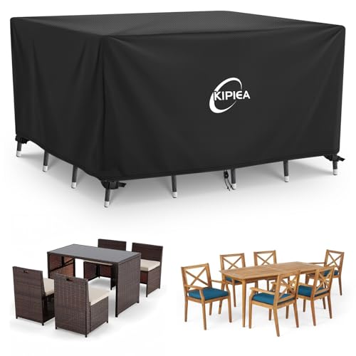 Kipiea Gartenmöbel Abdeckung Wasserdicht, Rechteckig Abdeckplane Gartenmöbel Schutzhülle Winterfest, 420D Oxford Gewebe Terrassenmöbel Abdeckung Anti-UV für Gartentische, Loungemöbel 165x107x71cm