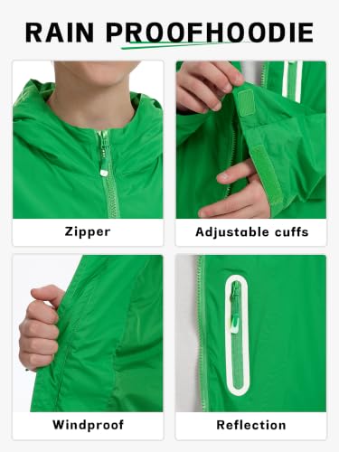 Image of UIQUR Boys Girls Rain Jacket Kids Waterproof Raincoats 5-14 Years | Hooded Lightweight Windbreakers with Zipper Pockets Cycling Camping Running School Lightweight