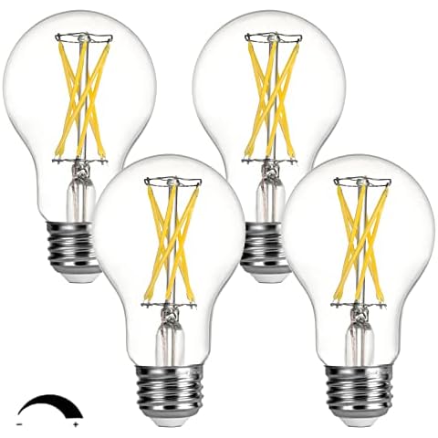 UNITEDLUX A19 LED Filament Light Bulbs, 60W Equivalent LED Bulb, 800 Lumen Soft White 2700K CRI 90+, E26 Standard Base, Dimmable Light Bulbs for Home Office, 4-Pack Cover
