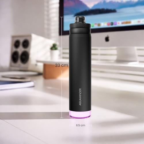 Image of Aquaminder Rio Prime+ Smart Water Bottle, 700 ml with Beep & Glow Reminder Double Wall Stainless Steel, Hot & Cold Retention, 15-Day Battery (Black)