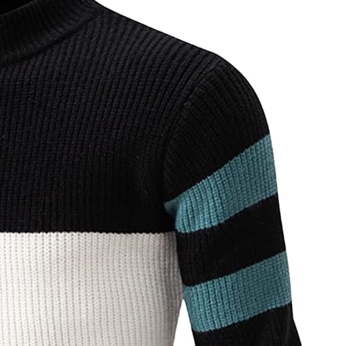 Mens Sweater Crewneck Pullover Long Sleeve Color Block Cable Knit Tops Warm Chunky Winter Jumper Sweaters4