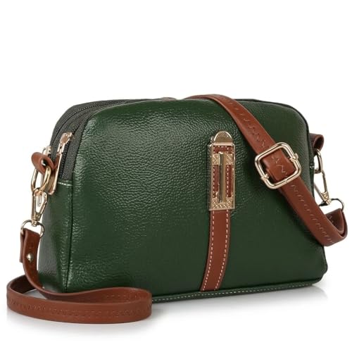 Image of Faux Leather Sling Bag with Brown Adjustable Strap & Gold-Tone Hardware - Compact Crossbody Handbag for Daily Use