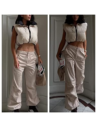 UANEO Cropped Puffer Vest Women Zip Up Stand Collar Sleeveless Padded Crop Puffy Vests