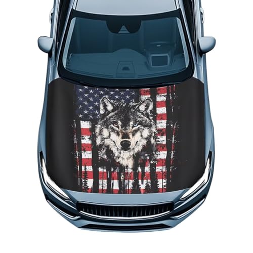 Image of Car Hood Cover Protector,Sunshade Waterproof Print Hood Covers for Cars,Universal Accessories for Decoration Wolf White Star Print