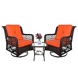 MEETWARM 3-Piece Patio Wicker Conversation Bistro Set Cushioned, Outdoor Swivel Rocking Chairs Ratta