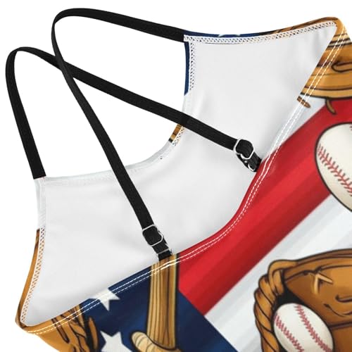 Vintage Baseball Gloves Girls One Piece Swimsuit, Beach Bathing Suits Girls 3-10 Y with Adjustable Shoulder Strap, 3-10 Y4