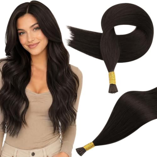 Image of Full Shine I Tip Hair Extensions Human Hair, Darkest Brown, 18 Inch