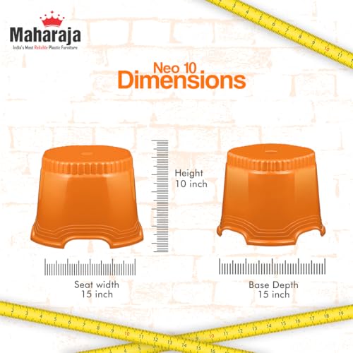 Image of MAHARAJA Neo Plastic Sitting Stool for Indoor Or Outdoor | Kitchen & Living Room (Orange, Pack of 4 (10 inch))