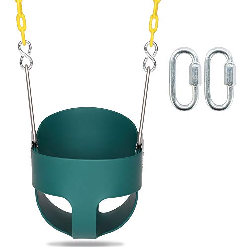 Ktaxon Toddler Bucket Swing, High Back Full Kids Bucket Swings Seat W/Coated Chains & Lock Snap Hooks, Playground Swing Set Accessories for Outdoor Backyard, 6 Months-4 Years (Green+One)