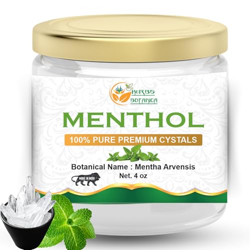 Herbs Botanica Menthol Crystals Mentha Arvensis Aromatherapy Congestion Blocked Nose Relief Cold Flu 100% Pure USP Food Grade Great for Cosmetics