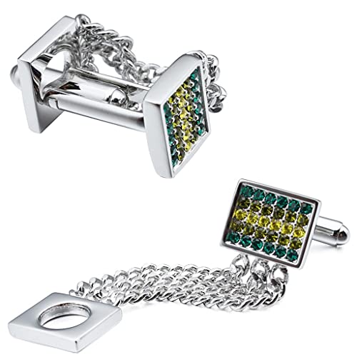 Trexd Classical Copper & Crystal Cufflinks For Mens Shirt Stainless Steel Chain Cuff Links Accessories For Wedding #TOP1