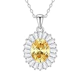 Hoisy Colgante Collar Cadena de Oro Blanco 14 Kilates Mujer, 4 Garras Oval con Esmeralda Creada de 3ct y Moissanita, Colgante de Mujer Plata Verde