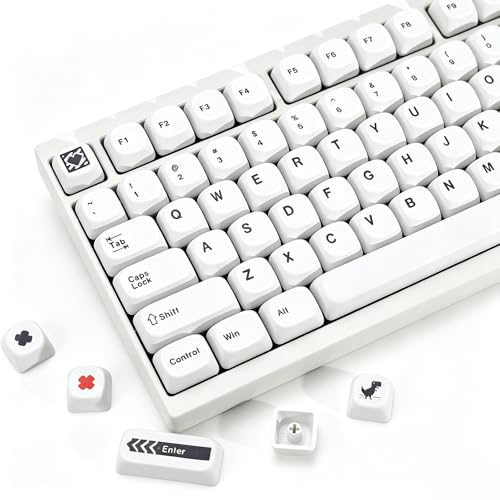 Image of KBDiy Minimal White KOA Profile Keycaps Set,135 Keys Dye-Sublimation Vintage Minimalist Art Keycaps for Cherry Gateron MX Switches Gaming Mechanical Keyboards