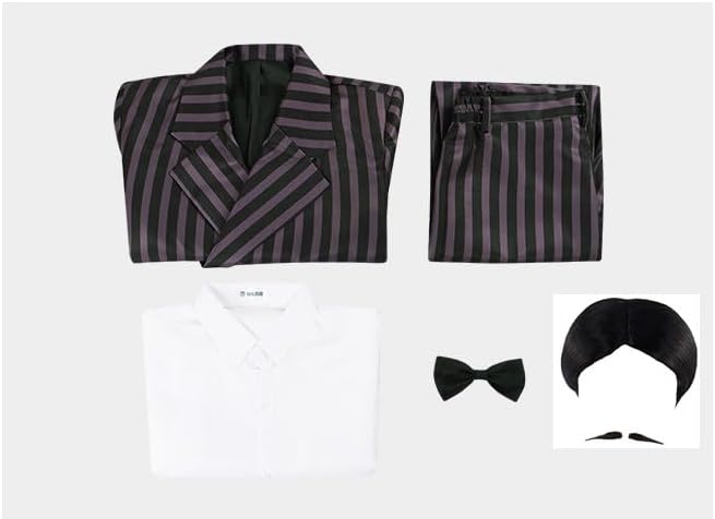 Vista 5 de Disfraz de Gomez para hombre, traje familiar a rayas para adultos