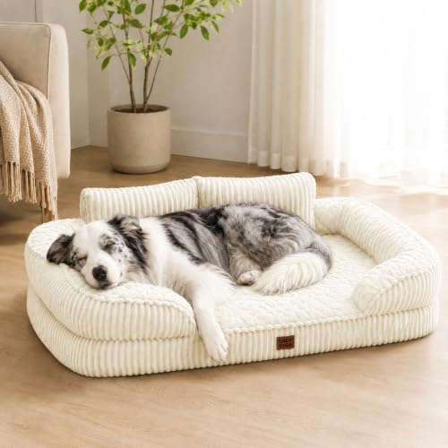 Image of EHEYCIGA Orthopedic Memory Foam Dog Bed Sofa Large, 91x69x17cm, Cream