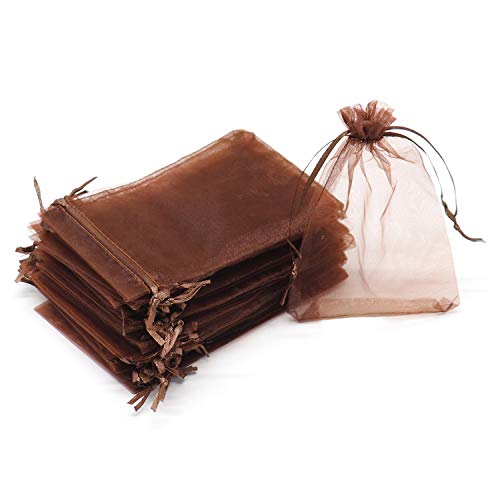 Image of Bezall 50pcs Drawstring Organza Jewelry Candy Pouch Christmas Wedding Party Favor Gift Bags (4x6, Brown)