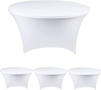 Vista 2 de Paquete de 4 manteles elásticos redondos blancos de 60 pulgadas, mantel redondo de elastano de 60 pulgadas, mantel ajustable elástico, lavable