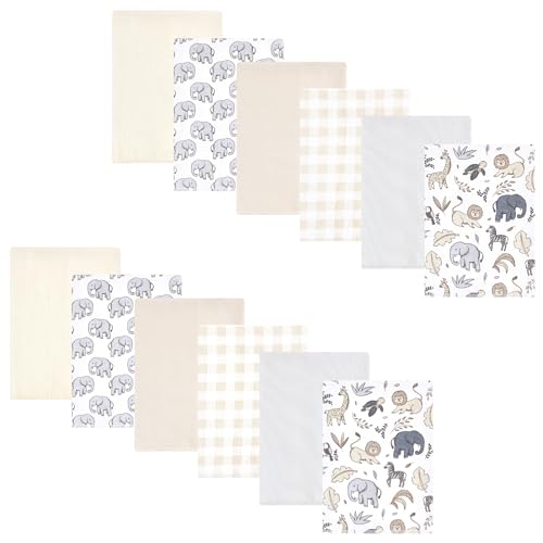 Image of Hudson Baby Unisex Baby Flannel Burp Cloth 12pk, Neutral Safari, One Size