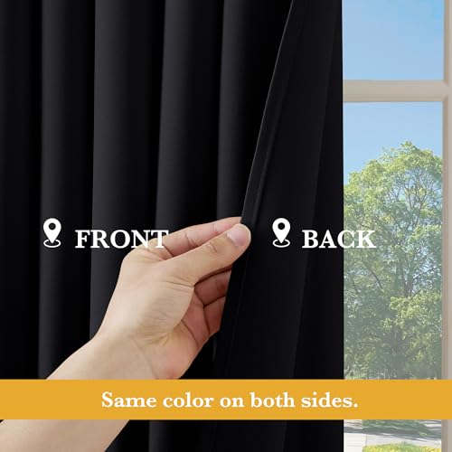Image of RYB HOME Blackout Thermal Insulated Curtains, Portable Curtain for Sliding Glass Door /Storage /Space Room Divider, Large Window Treatment Room Divider Panel, W80 x L84, Black, 1 Panel