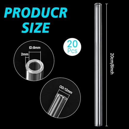Worldity GT-003 20Pcs 8 Inch Long Glass Borosilicate Blowing Tubes, Industrial Glass Tubes For Glass Blowing 12Mm Od, 8Mm Id, 2Mm Thick Wall Clear Glass Pipe thumb #1