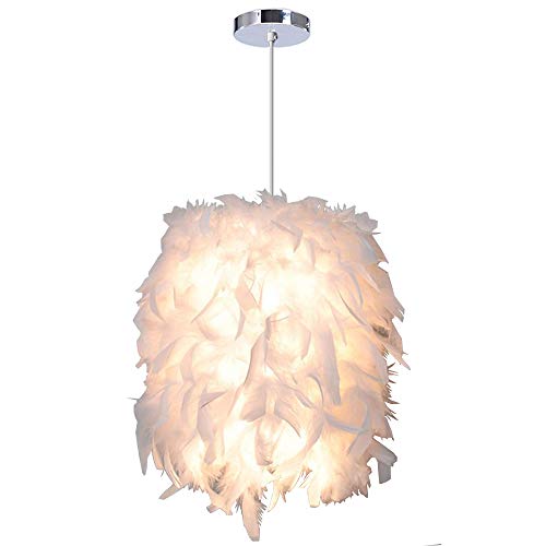 iDEGU Lustre Suspension en Plume Ø 22cm Suspension Luminaire Blanche Lampe pour Chambre Salon