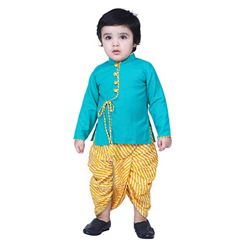 Image of BownBee Ethnic Wear Cotton Kurta Dhoti Traditional Dress Set for Baby Boys, Front Open with Dori Pattern, Full Sleeves, and Round neck, Ideal for All Festivals