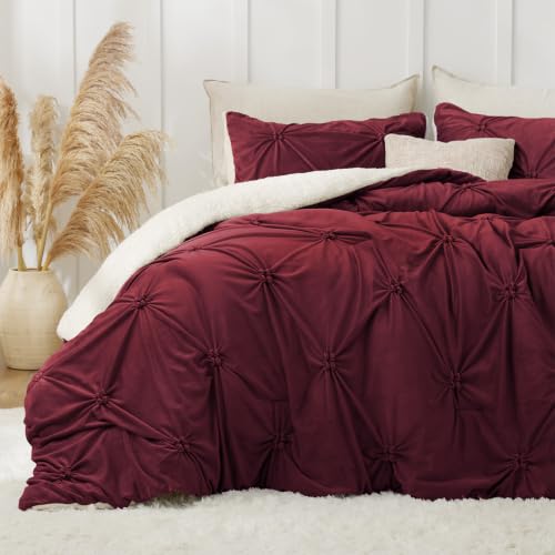 Image of BEDELITE Fluffy Sherpa Twin Comforter Set,Pintuck-Burgundy