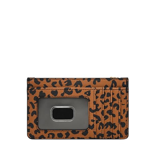 Image of Fossil Women's Logan RFID-Blocking Leather Zip Around Card Case Wallet with Keychain