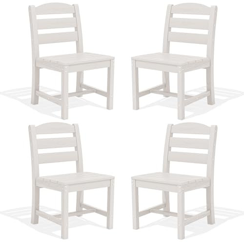 Image of SERWALL Outdoor HDPE Armless Dining Chairs Set of 4,All-Weather Use,White | Weather-resistant dining chairs resist fading and cracking, with armless design for comfortable outdoor seating.