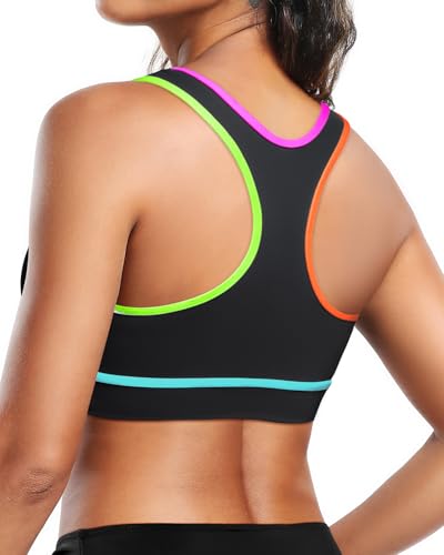 Image of Holipick Women's Sports Bra Bikini Tops Racerback Swim Top Scoop Neck Bathing Suits Top Modest Padded Crop Tops Swimsuit Only