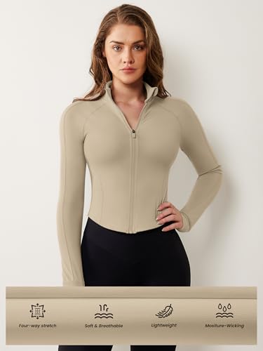 Image of AVGO Women's Workout Jacket Lightweight Zip Up Cropped Yoga Jackets Slim Fit Athletic Tops with Thumb Holes