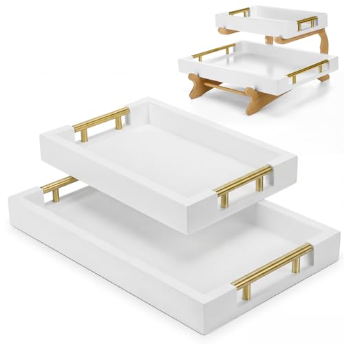 Leinuosen 2 Pack Serving Tray for Coffee Table Wooden Ottoman