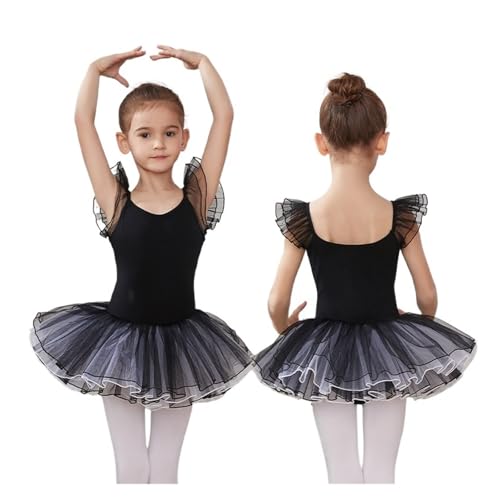SPSNCXFN Tutú de Ballet para niña Falda de Ballet for niñas Ropa de Baile Vestido de tutú Ropa for niños Leotardo Mujer Trajes de algodón de Manga Corta Baile(Black,150 Height 130-140cm)