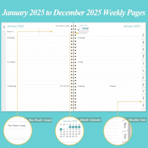 2025 Planner - 2025 Weekly & Monthly Planner to Achieve Goals & Increase Productivity, January 2025 - December 2025, 8.5" x 11", Teal Floral