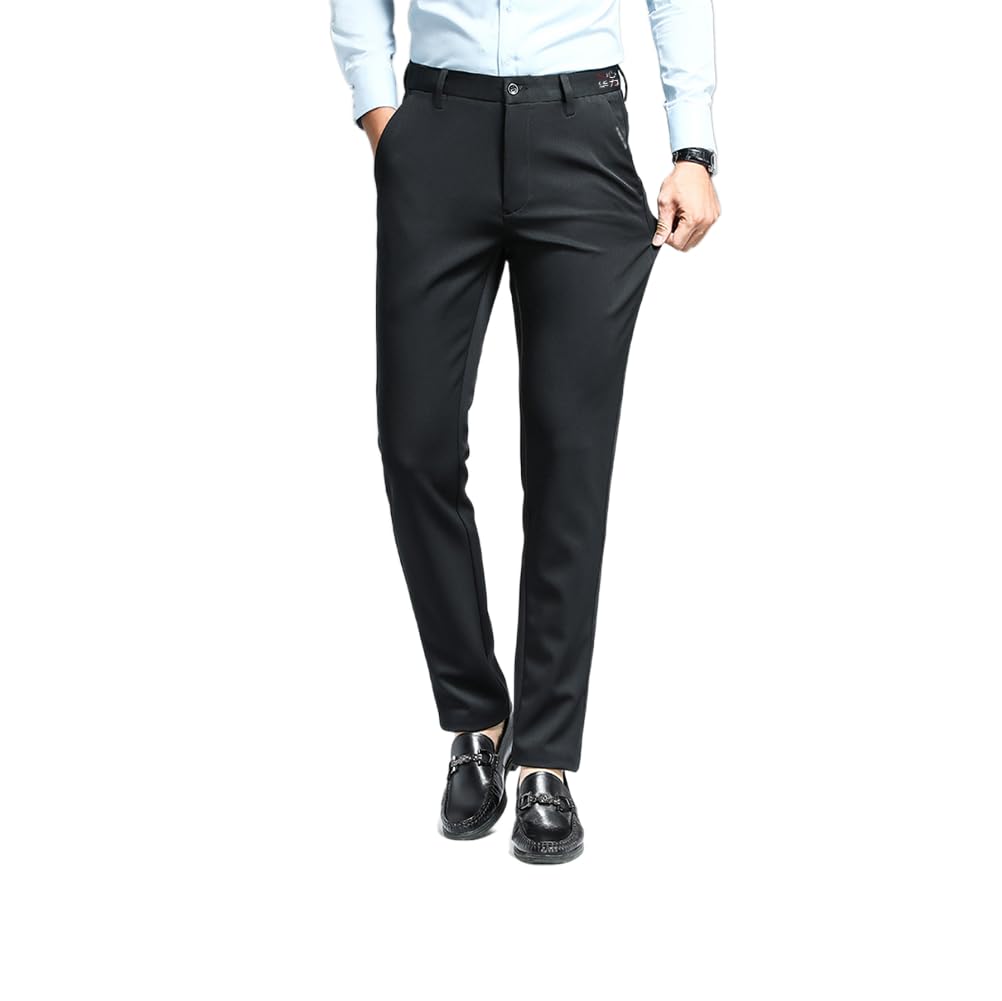 Mens Straight Leg Dress Pants Modern-fit Dress Pants Classic Elastic Waist Solid Color Business Formal Pants Trousers