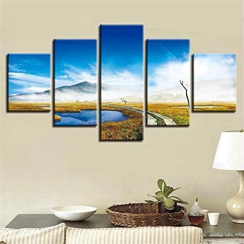 Wall Art Posters L/Without Frame 150 X 80 Cmdream Mountain Highway Modern Poster For Room Decor/ 5 Pieces Way Wall Art Paintings Pictures/Canvas Prints For Living Room Teens Boys