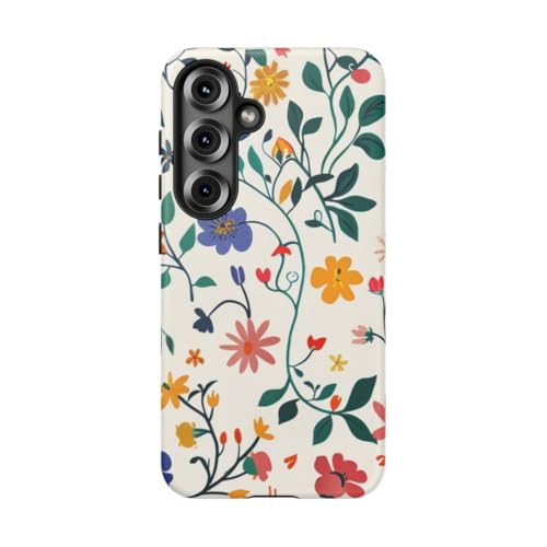 Coque Samsung S25 motif floral coloré et lierre rigide mate