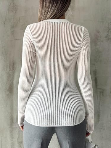Trendy Queen TRD616 Going Out Tops For Women Sheer Long Sleeve Tops 2024 Fall Crewneck Mesh See Through Sweaters Y2K Outfits White thumb #3
